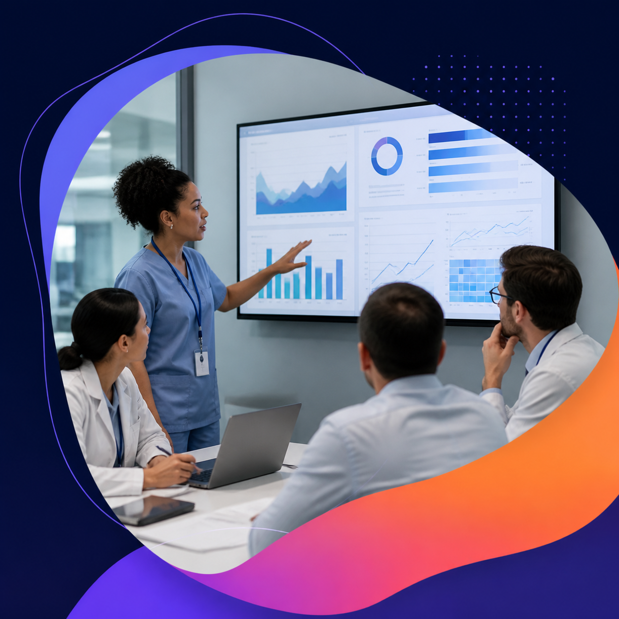 Healthcare revenue cycle team reviewing operational analytics