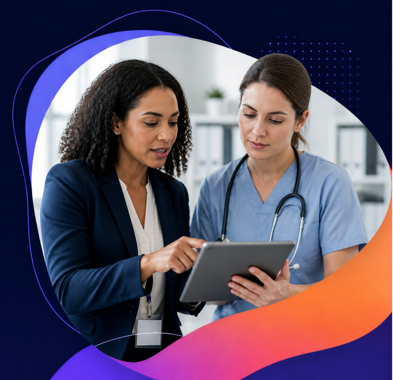 Practice administrator and clinician reviewing eligibility and authorization information